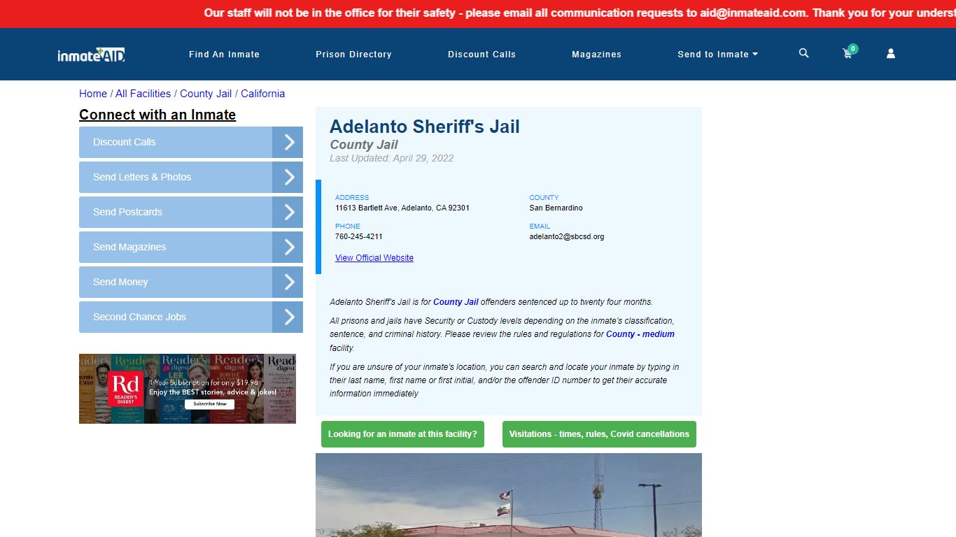 Adelanto Sheriff's Jail - Inmate Locator - Adelanto, CA