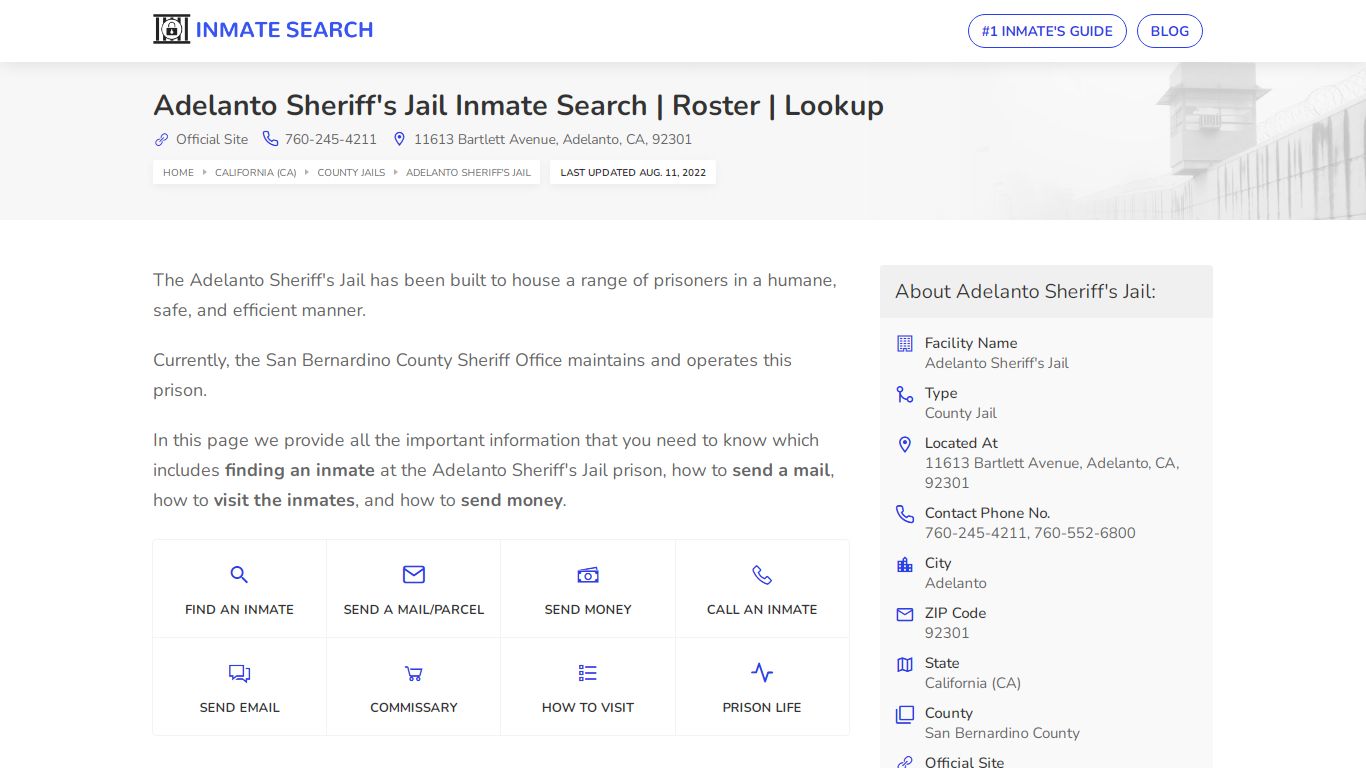 Adelanto Sheriff's Jail Inmate Search | Roster | Lookup