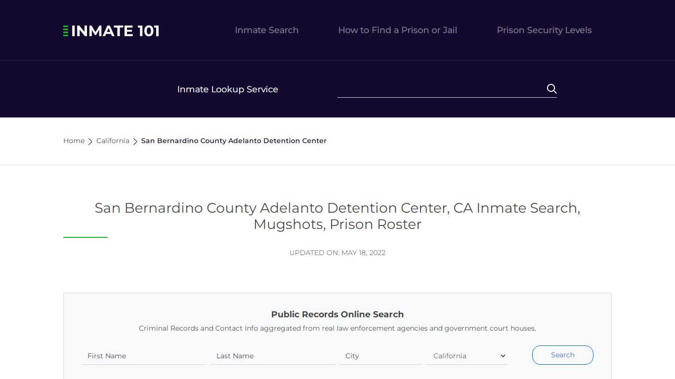 San Bernardino County Adelanto Detention Center, CA Inmate ...