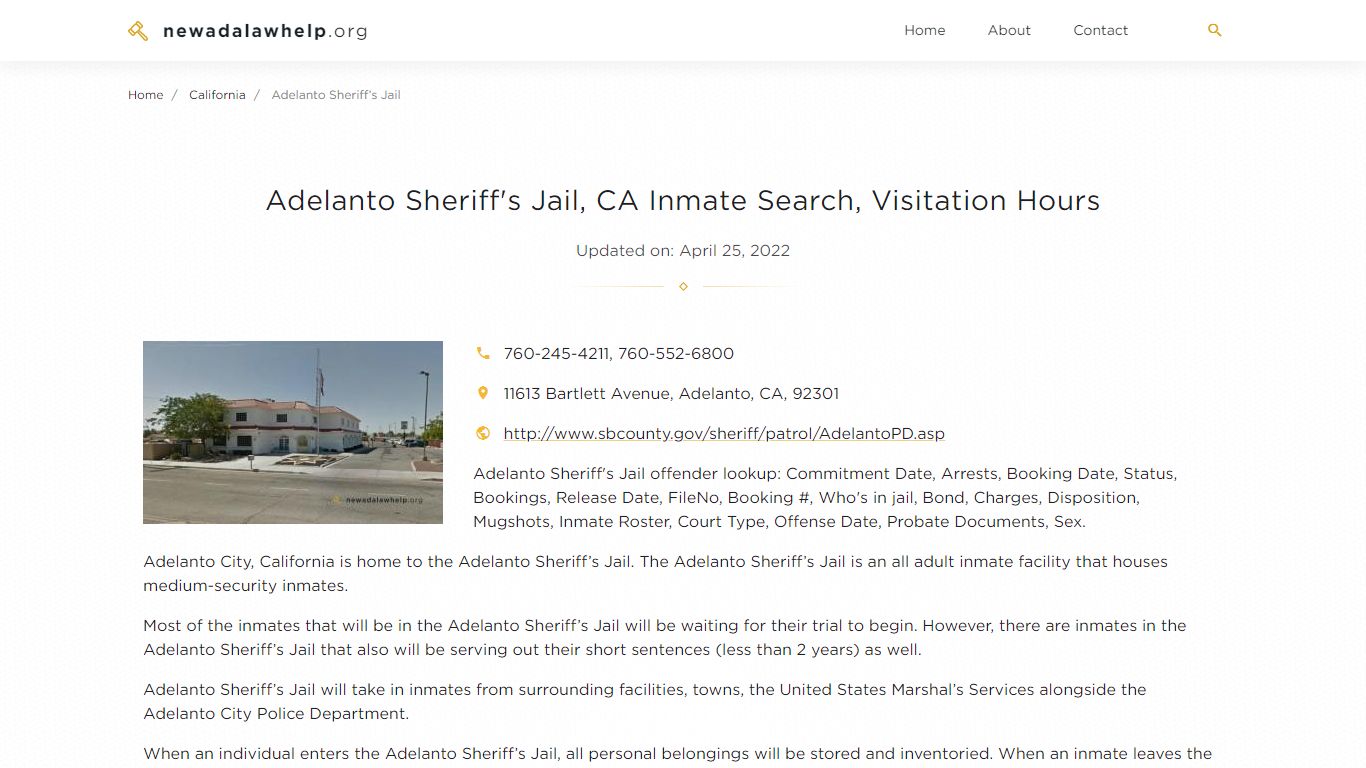 Adelanto Sheriff's Jail, CA Inmate Search, Visitation Hours